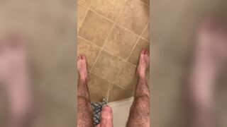 Hairy veiny uncut dick pissing with an erection on the bathroom floor - 13 image