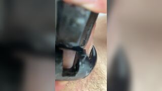 putting my blue cock in chastity cage - 14 image