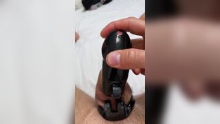 putting my blue cock in chastity cage - 4 image