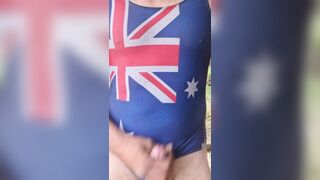 Risky public walking track cum in one-piece swimsuit - 15 image