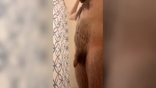 Very hairy skinny uncut white guy takes a shower - 15 image