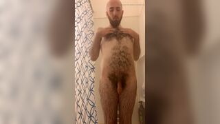 Very hairy skinny uncut white guy takes a shower - 8 image