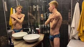 masturbate in shower in swimming trunks