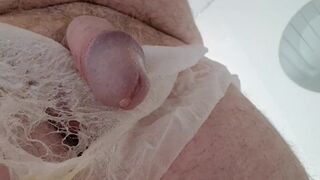 Pissing in yesterdays pants, on my pubes and hairy body and on my feet