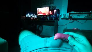 three sex toys at the same time, cumming in underclothes, solo male