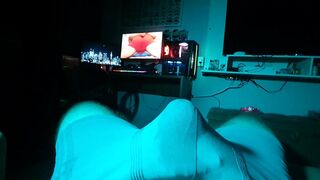 three sex toys at the same time, cumming in underclothes, solo male