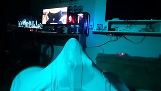 three sex toys at the same time, cumming in underclothes, solo male