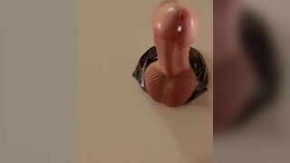 Brilliance Gap see what happens when large cock solo male with large dick puts cock in gloryhole grow large and hard to spunk flow - 13 image