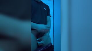 Snuck in washroom jerked off and then finished with massive jizz flow in my room