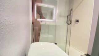 Str8 boys 1st time riding his large white sex toy in hotel shower - 7 image