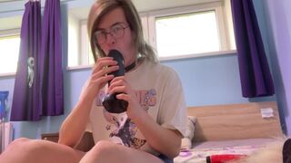 Slut femboy with massive dildos - 2 image