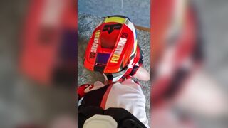 Lascivious stud jerking off in my Motocross MXHELMET