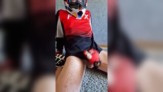 Lascivious stud jerking off in my Motocross MXHELMET