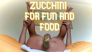 Zucchini for pleasure and food, unfathomable anal fuck with zucchini, cooking breakfast with an anal plug - 1 image