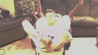 COCK RESTRAINED AND BACKDOOR OPENED WIDE WITH TAPE DURING THE TIME THAT CUMMING