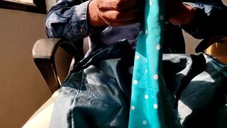 Satin cook jerking - dick head rub and cum on satin silky sky blue dot print dress of neighbor anti (80) - 4 image