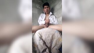 Thai student large cock very lustful tugjob until cum on the chair - 10 image
