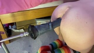 Sissy femboy Raine using large toys on a fuck machine - 1 image