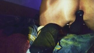 Tomigeb masturbates with arse plug and silk cock sheath