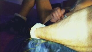 Tomigeb masturbates with arse plug and silk cock sheath