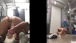 Butt filled with buttplugs in public, pissing and cumming - 8 image