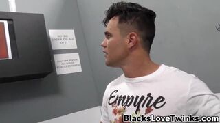 Guy gobbles darksome dick thru gloryhole