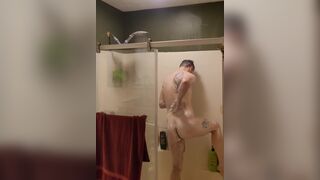 Caught in the shower soaping up, shaving, stroking - 6 image
