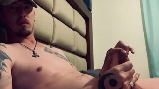 Tattooed Cowboy solo masturbate big cock until cum - 1 image