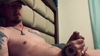 Tattooed Cowboy solo masturbate big cock until cum - 11 image