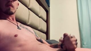 Tattooed Cowboy solo masturbate big cock until cum - 9 image