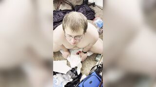 Chubby small cock guy rides new dildo part 3