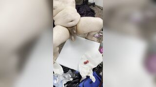 Chubby small cock guy rides new dildo part 3