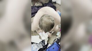 Chubby small cock guy rides new dildo part 3