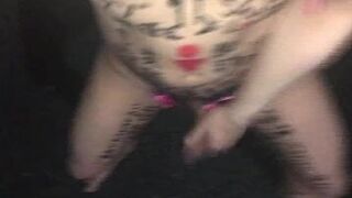 Crab crotch walkiwith erotic bikini and Graffiti on the bod