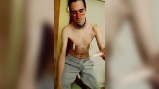 BDSM self CBT and nipple pain, in artistic Cracky style