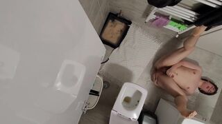 Chubby boy cums with buttplug in ass