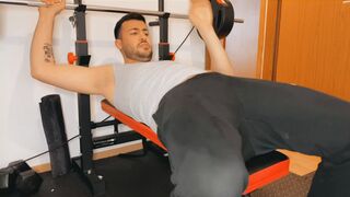 Huge Dick Solo Cumshot while barbell workout - 1 image