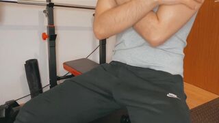 Huge Dick Solo Cumshot while barbell workout - 2 image