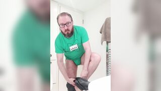 Locked hairy bear ordered to strip and display his nub and h - 1 image