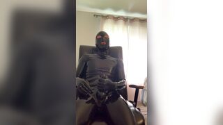 Fully enclosed in latex masturbation and cumshot