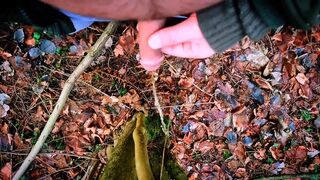 Horny pissing at the forest walk