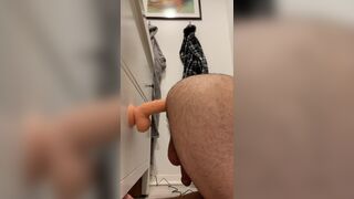 Big Toy Anal Masturbation in Bathroom. Hairy Otter Bottom