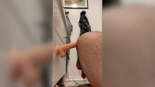 Big Toy Anal Masturbation in Bathroom. Hairy Otter Bottom