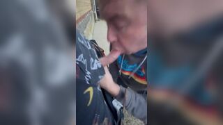 Inexperienced swollen cock gets drained in public by older man. - 10 image