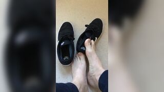 Bare foot taken out of trainers