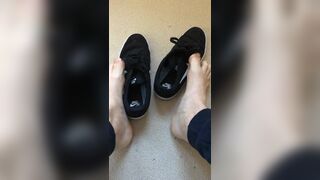 Bare foot taken out of trainers