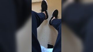 Bare foot taken out of trainers