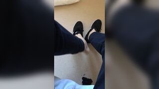 Bare foot taken out of trainers