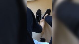 Bare foot taken out of trainers