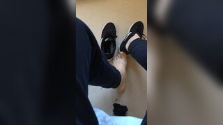 Bare foot taken out of trainers